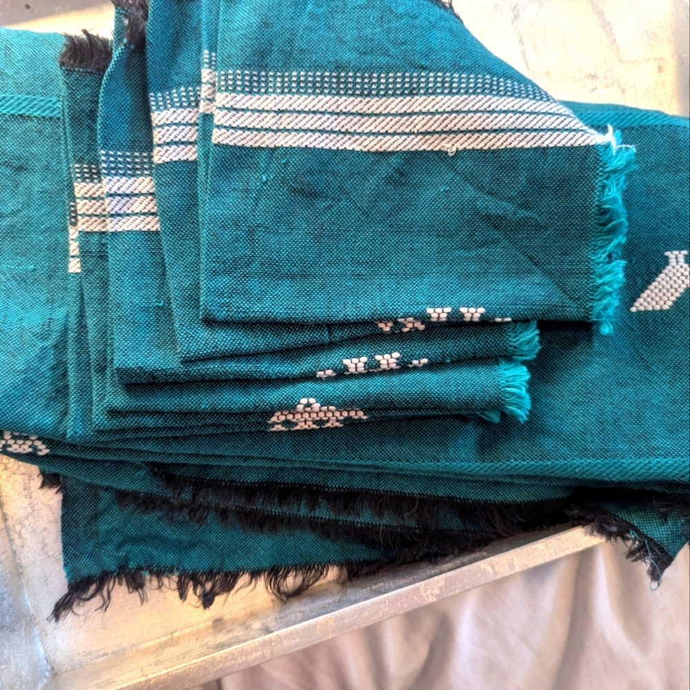 Inca Aztec Teal Black Patterned Phoenix Table Cloth 6 Napkins